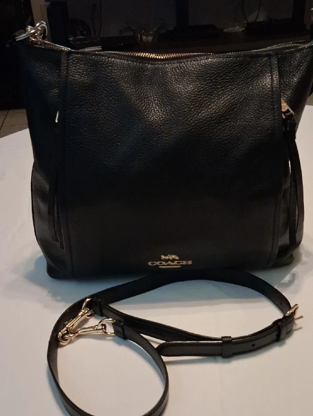 Coach Black Marlon Leather Crossbody Bag Goldtone logo